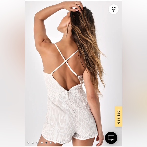 Lulus Catch a Spark White and Beige Sequin Romper for bachelorette shower or fun - Picture 11 of 13